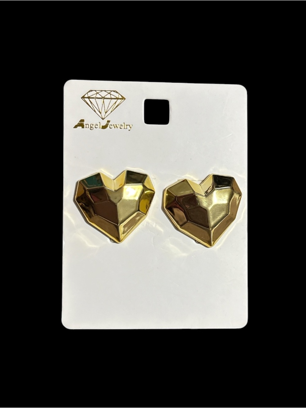Geometric Gold Heart Stud Earrings